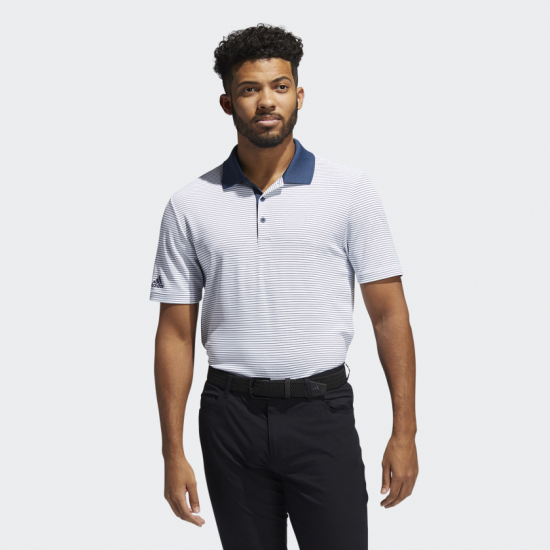 Adidas Players Polo - Hvit/Blå i gruppen Golfhandelen / Klær og sko / Golfklær herre / Pique/T-shirt hos Golfhandelen Ltd (Adidas polo hvitblue)